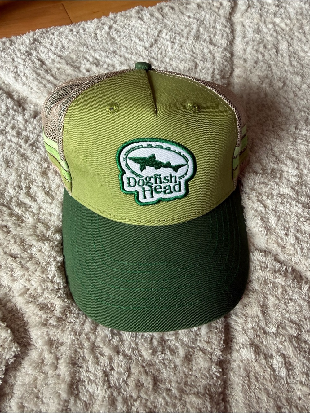 Dogfish Head Two-Tone Trucker Hat in Light Olive and Forest Green
